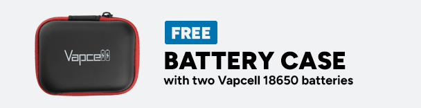 Free Battery Case with every two Vapcell 18650 Batteries Purchased