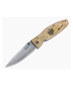 MCusta Sengoku Toyotomi Hideyoshi San Mai Damascus Yellow Pakka Wood Liner Lock Folder 0182D