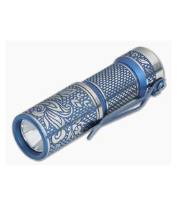 CWF Arcadian Hitex Paisley Engraved Blue Titanium Flashlight (4500K)