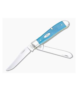 Case Mini Trapper Caribbean Blue Bone Saw Cut Jig Slip Joint 25593