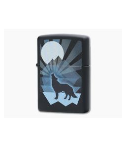 Zippo Lighter Matte Black Wolf and Moon Design