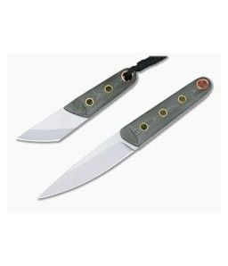 Sergey Rogovets Custom Green Micarta Kwaiken and Kiridashi Fixed Blade Knife Set 4253