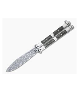 Craig Camerer Custom Balisong Drip Damascus Shatter Weave Carbon Fiber Butterfly Knife 4783