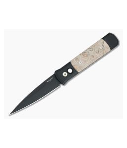 Protech Godfather Maple Burl Wood Black DLC Blade 