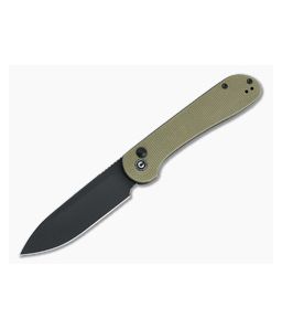 CIVIVI Button Lock Elementum Black Stonewashed 14c28n Olive Micarta Folder C2103B