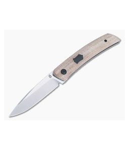 Jared Oeser F22 KICKSTOP Flipper Black Shield Brown Canvas Micarta Folding Knife