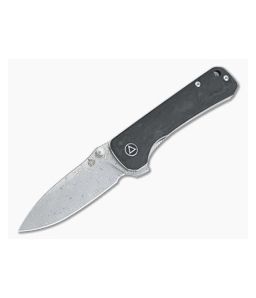QSP Knives Hawk Damascus Shredded Carbon Fiber Liner Lock Flipper