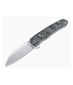 QSP Knives Otter Satin S35VN Silver Foil Carbon Fiber Liner Lock Flipper QS140-A1