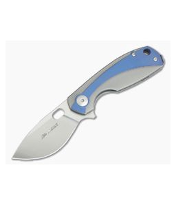 Viper Lille Satin M390 Titanium Liner Lock Flipper Blue Anodized Overlay V5962TIBL