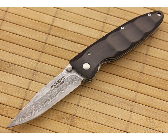 MCusta Damascus Basic Folder African Ebony Wood Knife