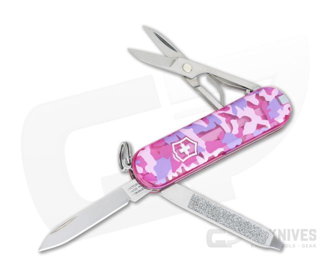 Victorinox Classic SD Translucent Pink Camo Swiss Army Knife For Sale