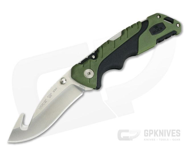 Buck Folding Pursuit Large Guthook Green Drop Point Hunting Knife