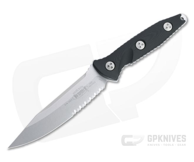 Microtech Socom Alpha Stonewashed Part Serrated M390 Black G10