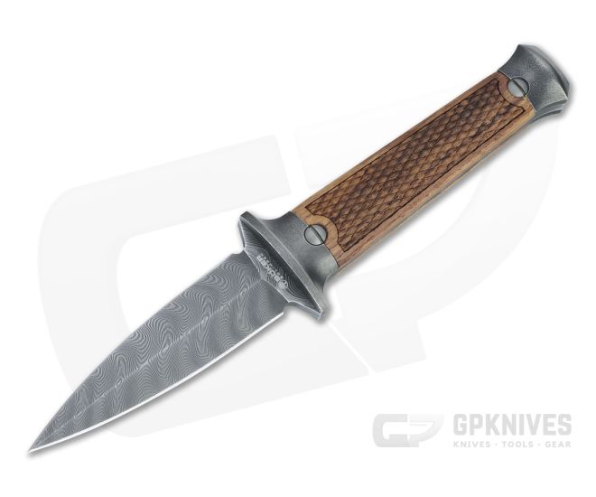 Boker Solingen P08 Damascus Fish Scale Rosewood Boot Dagger Fixed Blade  Knife For Sale