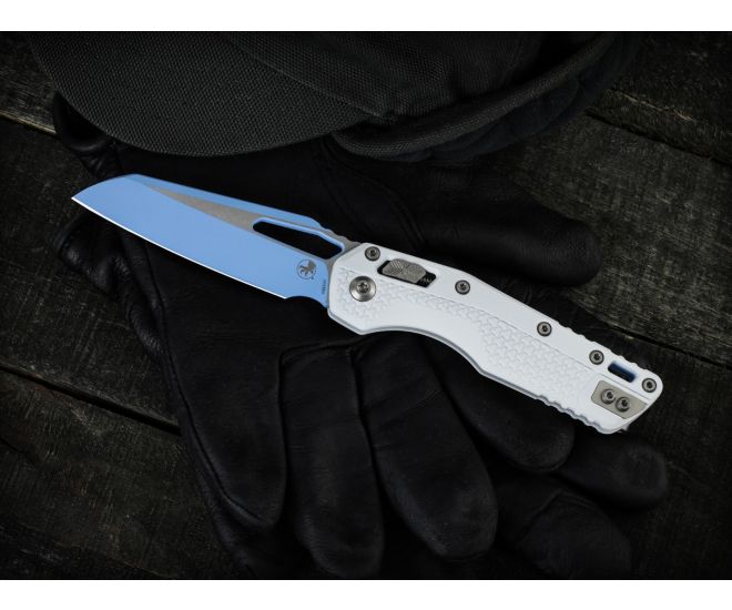 BlueBlue BLOODWIN140j、140s Microtech MSI S/E - White Polymer - Sky Blue Blade