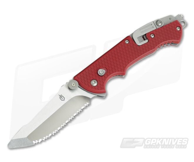 Gerber Hinderer Rescue Knife Red Glass Filled Nylon Serrated Blade Tool