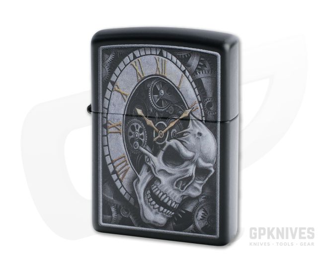 Zippo Lighter Matte Black Skull Clock Design Windproof Lighter For Sale