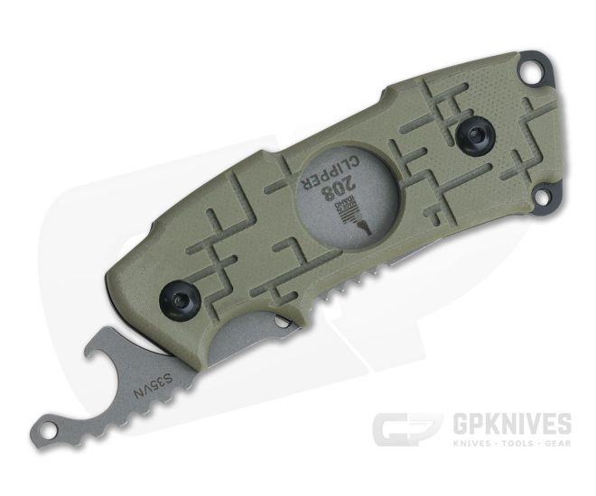 TOPS 208 Clipper Stonewashed S35VN Green G10 Friction