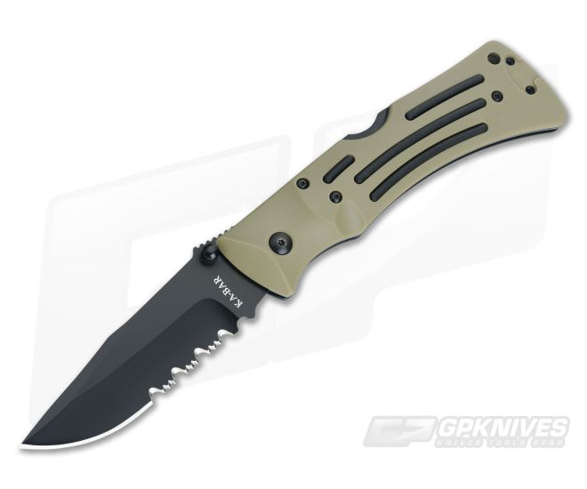 Kabar Desert Mule Tan Folder Black Serrated Edge Knife 3053 for sale