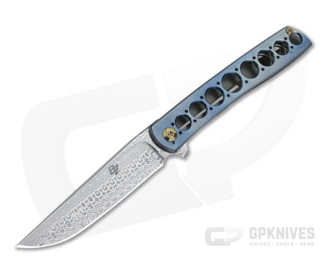 Brad Zinker Custom T FLF 4232 Clip Point Damasteel Blue Zirc Titanium