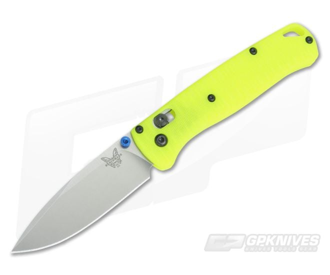 Benchmade 535 Bugout Stonewash S30V Grooved Day Glow Yellow G10 Putman Scales Knife For Sale