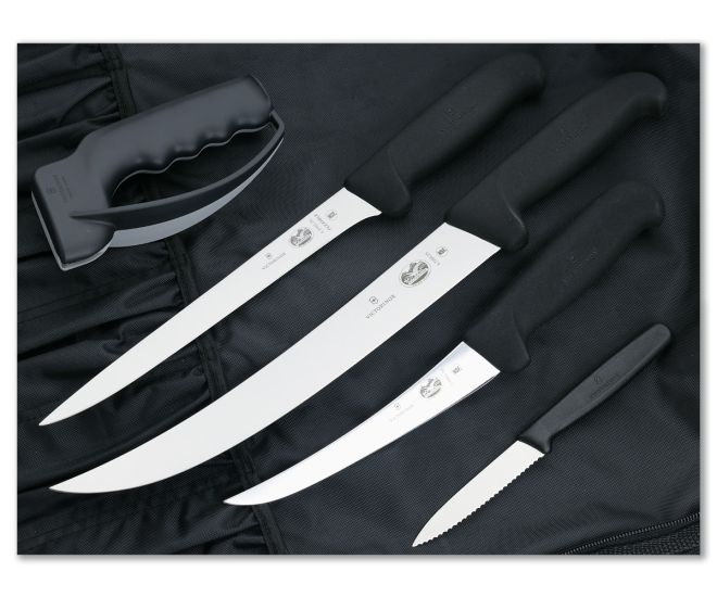 Victorinox Fish Fillet Kit Stainless Steel Black Fibrox Knife Set with  Nylon Roll For Sale