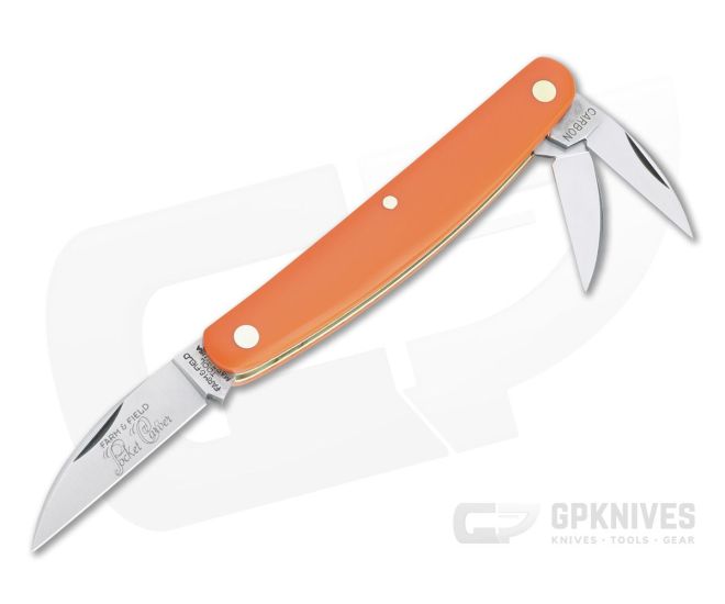 Great Eastern #62 Farm & Field Pocket Carver 620320 Three Blade Orange  Delrin Slip Joint Knife For Sale