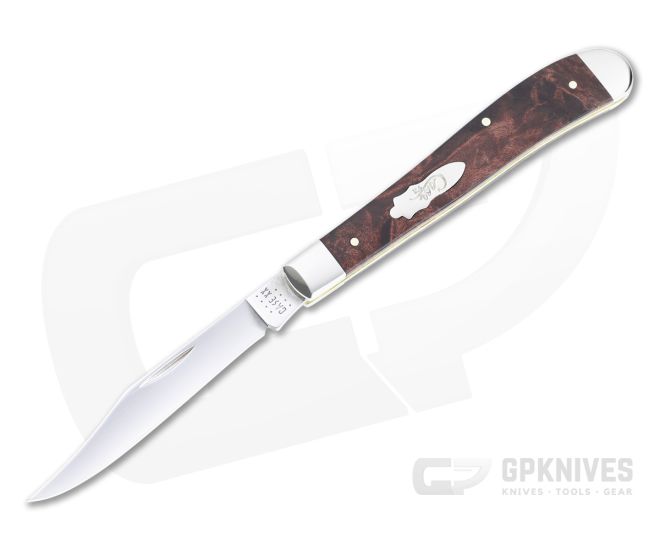 Case Slimline Trapper Smooth Brown Maple Burl Wood Slip Joint Knife for Sale