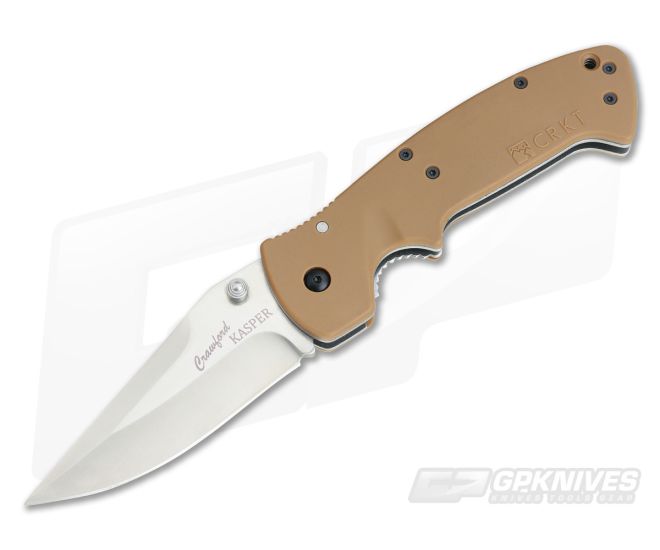 CRKT Crawford Kasper Satin Plain Folder Desert Tan Zytel Handle 6773D