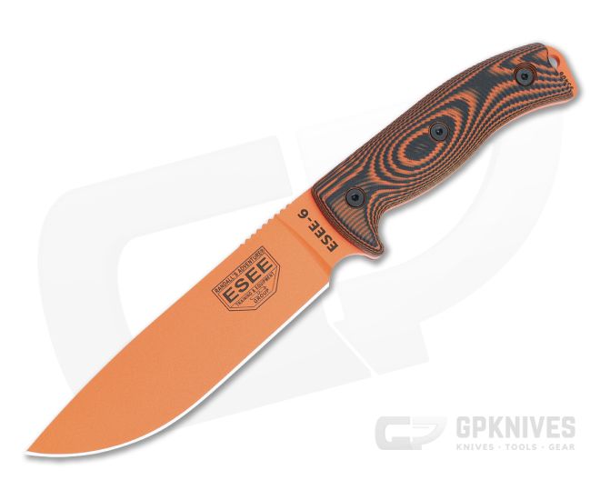 ESEE Knives Model 6 with 3D Machined Orange/Black G10 and Orange Coated