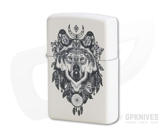 Zippo Lighter 79485 Matte White Aztec Wolf Design Windproof Lighter For