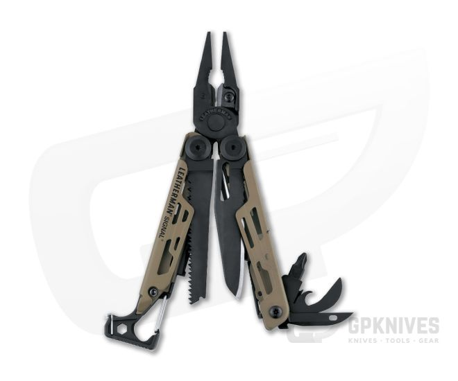 Leatherman Signal Coyote Tan with Nylon Sheath Adventure MultiTool For Sale