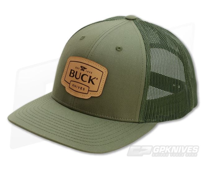 Buck Knives OD Green Leather Patch Mesh Back Adult Hat For Sale