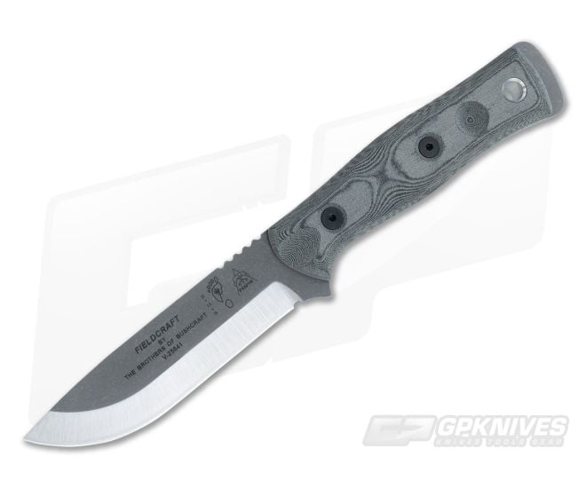 TOPS B.O.B. Fieldcraft Knife Black Micarta Tumbled Finish Blade for sale