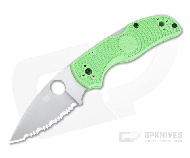 Spyderco Native 5 Salt Lightweight Serrated LC200N Green FRN Folding Knife  For Sale