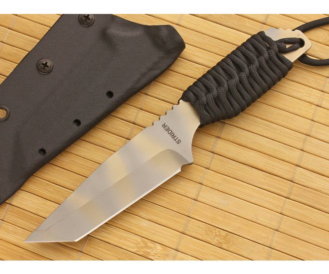 Strider Knives DBL Tanto Black Cord Wrap BronzeStriped S30V Fixed Blade