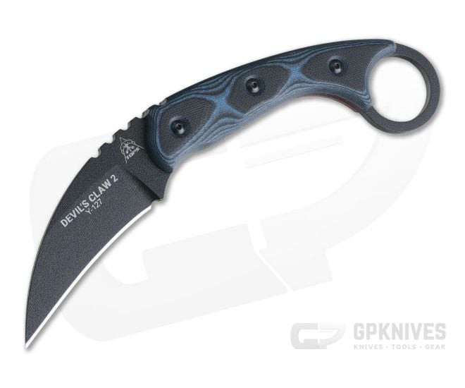TOPS Knives Devils Claw 2 Black & Blue G10 Fixed Blade Karambit Knife