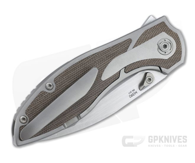 Reate Knives IRON-X Flipper Satin M390 Green Canvas Micarta Inlaid