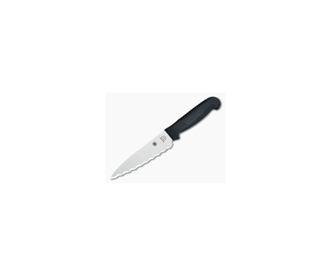Spyderco Paring Kitchen Knife K05SBK 4.5 Inch Serrated Edge Black Handle
