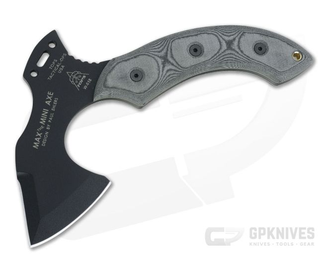 Tops Knives Max The Mini Axe Black 1095 Black Linen Micarta Hatchet For Sale