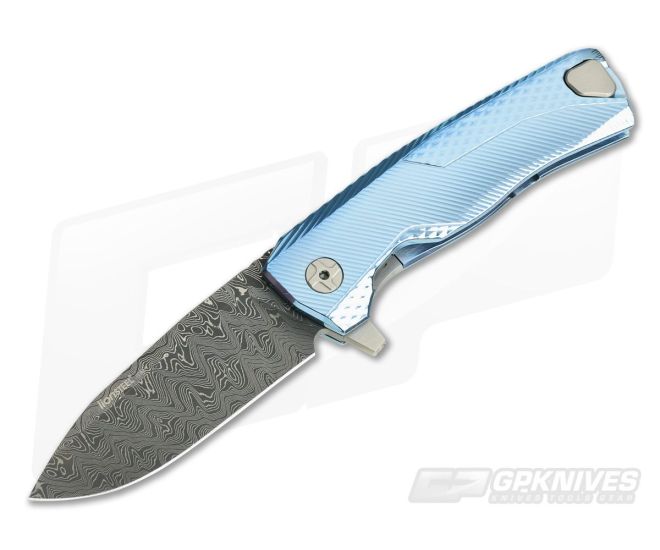 Couteau de poche LionSteel ROK damas titanium bleu
