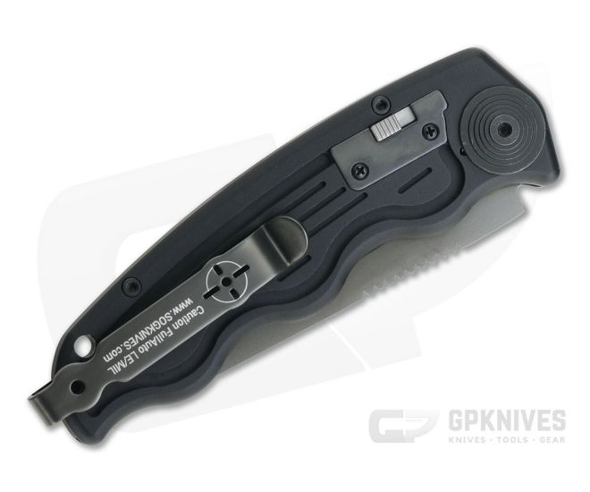 SOG SOG-TAC Mini Auto Tanto Black Serrated Plain AUS-8 Aluminum