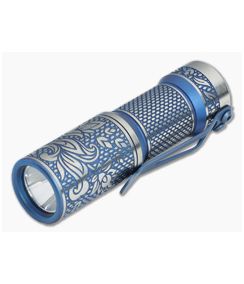 CWF Arcadian Hitex Paisley Engraved Blue Titanium Flashlight (4500K)
