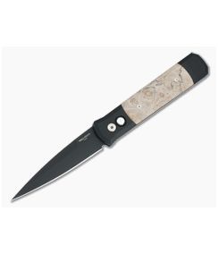 Protech Godfather Maple Burl Wood Black DLC Blade 