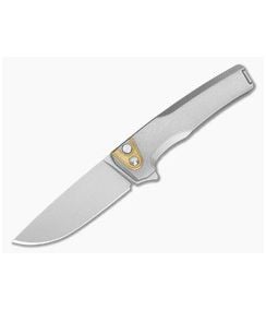 MachineWise Sonora #2163 Smooth Tumbled Titanium Brass Bolster Lightwash S90V Drop Point Button Lock Flipper (3.35") - MCW-001 1