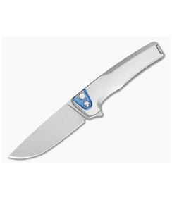 MachineWise Sonora #2144 Fine Step Textured Tumbled Titanium Blue Anodized Bolster Lightwash S90V Drop Point Button Lock Flipper (3.35") - MCW-002 1