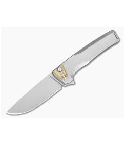 MachineWise Sonora #2160 Diamond Textured Tumbled Titanium Brass Bolster Lightwash S90V Drop Point Button Lock Flipper (3.35") - MCW-003 1
