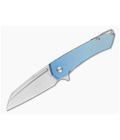 MachineWise Mojave #1389 Light Blue Grenade Anodized Titanium Lightwash S90V Wharncliffe Frame Lock Flipper (3.45") - MCW-006 1