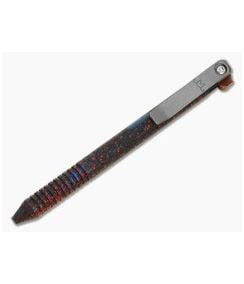 Maverick Customs Flipper Universal Pen Ringed Cerakote Aluminum Blue and Red over Black Splatter Finish Butterscotch Micarta Flipper EDC Pen - MAV-007 1