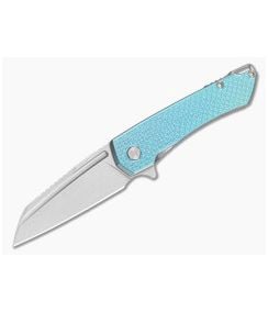 MachineWise Mojave #1394 Light Blue Mosaic Anodized Titanium Lightwash S90V Wharncliffe Frame Lock Flipper (3.45") - MCW-007 1